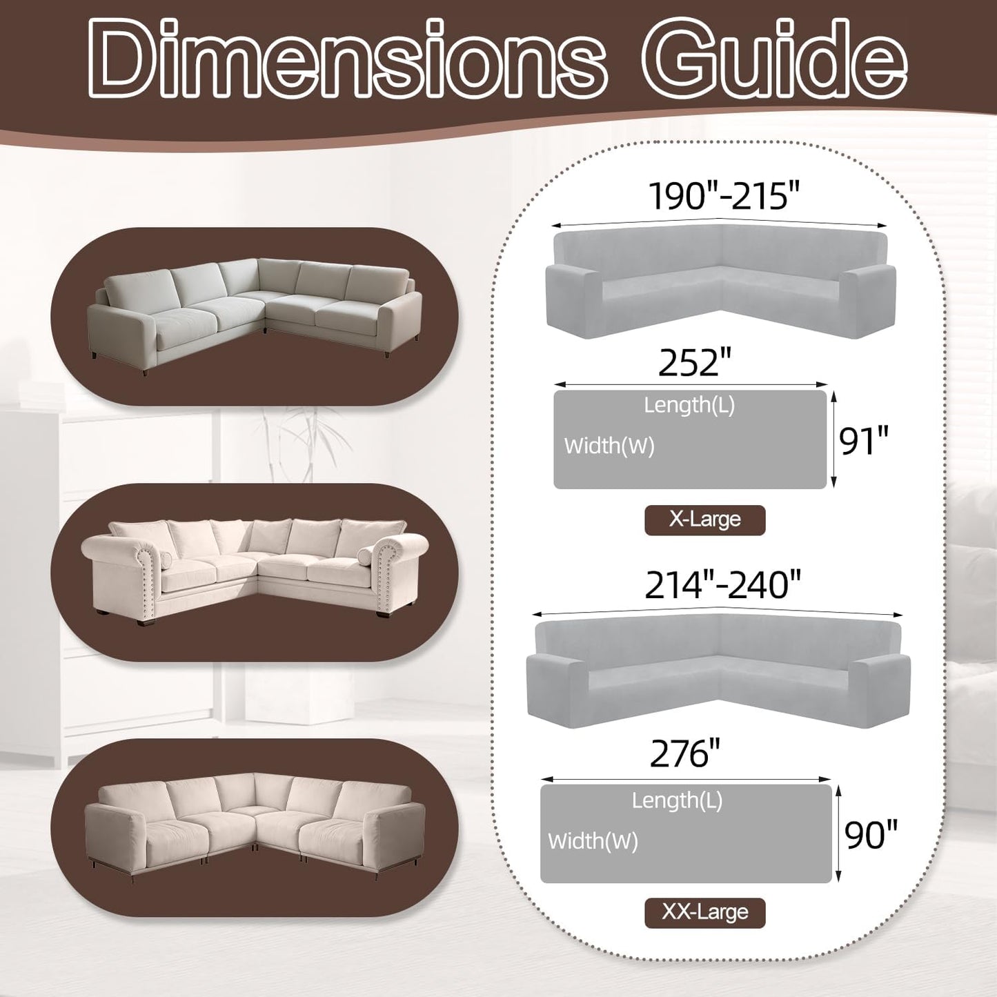 1OO% Waterproof Sectional Couch Covers for Dogs L Shaped Corner Sofa Cover Washable Chenille Sofa Slipcovers Blanket Modern Jacquard Pet Furniture Protector (91"x276", Boho Brown Cream)