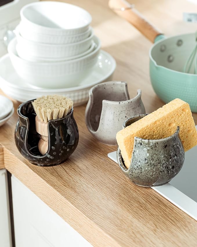 Ceramic Sponge Holder, Kitchen Sponge Holder Sink Caddy Organizer Dish Rack - Image 7