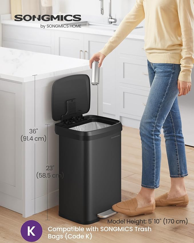 SONGMICS Kitchen Trash Can, 13 Gallon Stainless Steel Garbage Can, - Image 3