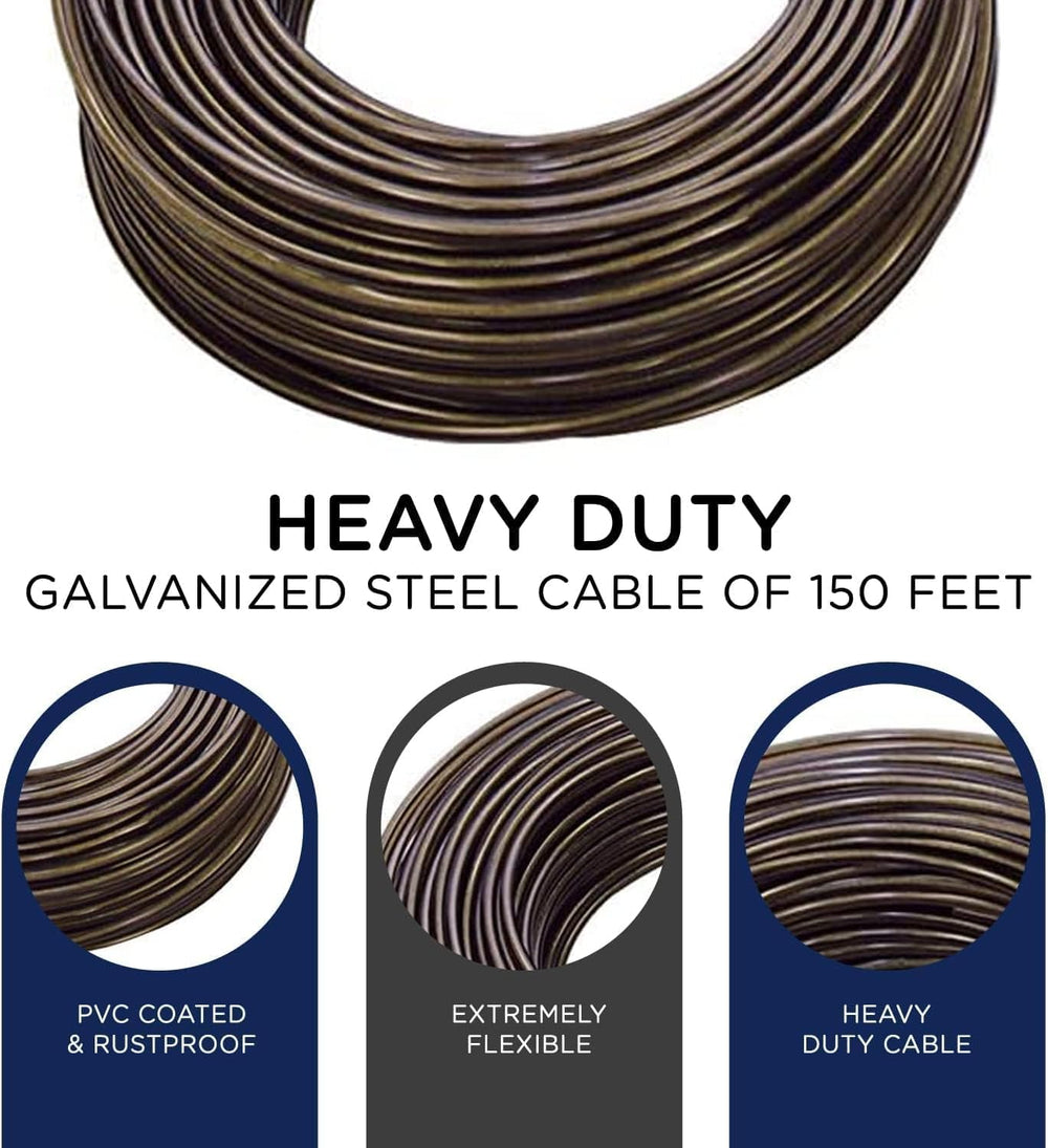 Strata 150 Feet Clothesline Outdoor Heavy Duty Galvanized Wire Steel Cable, M...