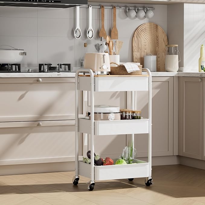 3 Tier Rolling Cart with Table top, Metal Rolling Utility Cart on Wheels - Image 7