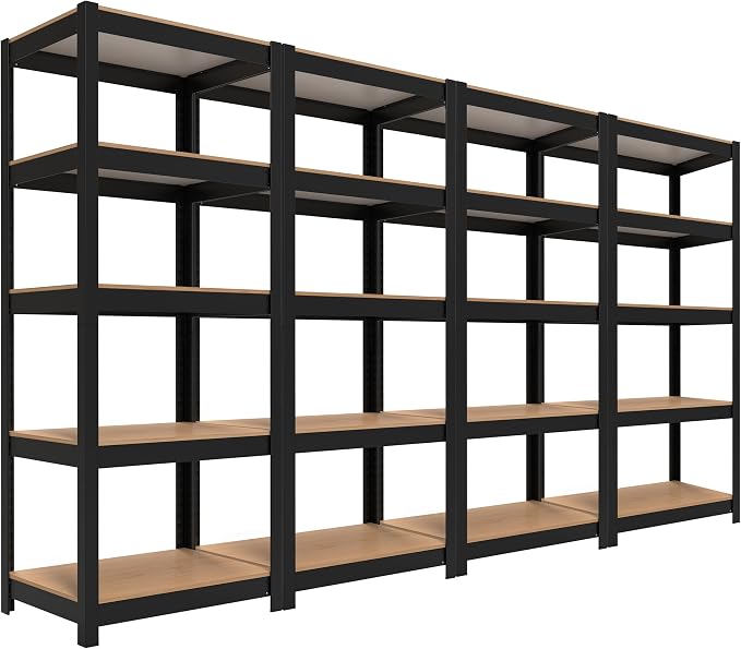 HOMEDANT House Black 5 Tier 24.4" W Laminated Metal Shelving Unit Adjustable by TheBestOrganizingSolution