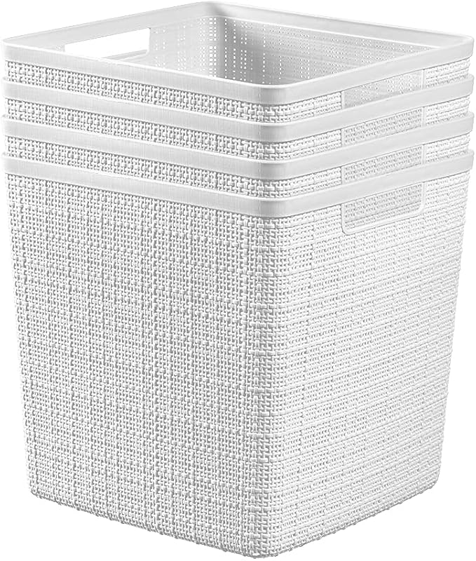 Curver Jute Decorative Plastic Organization and Storage Basket Perfect Bins