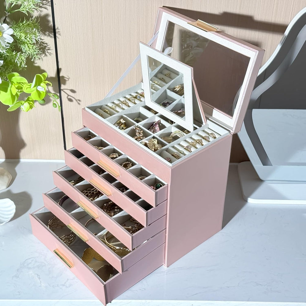 BOOVO Jewelry Boxes for Women, White and Black 6 Layer Large Jewelry Box for ...