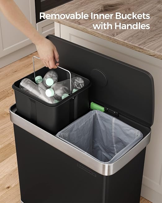 SONGMICS Kitchen Trash Can, 16 Gallon Dual Compartment Garbage Can, 60L Pedal - Image 5