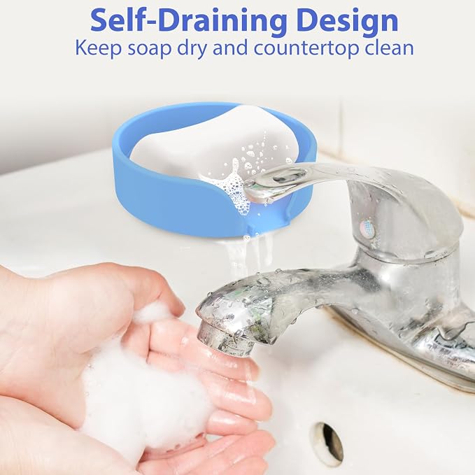Self Draining Soap Dish, Silicone Suction Cup Soap Holder Tray Savers Container - Image 5