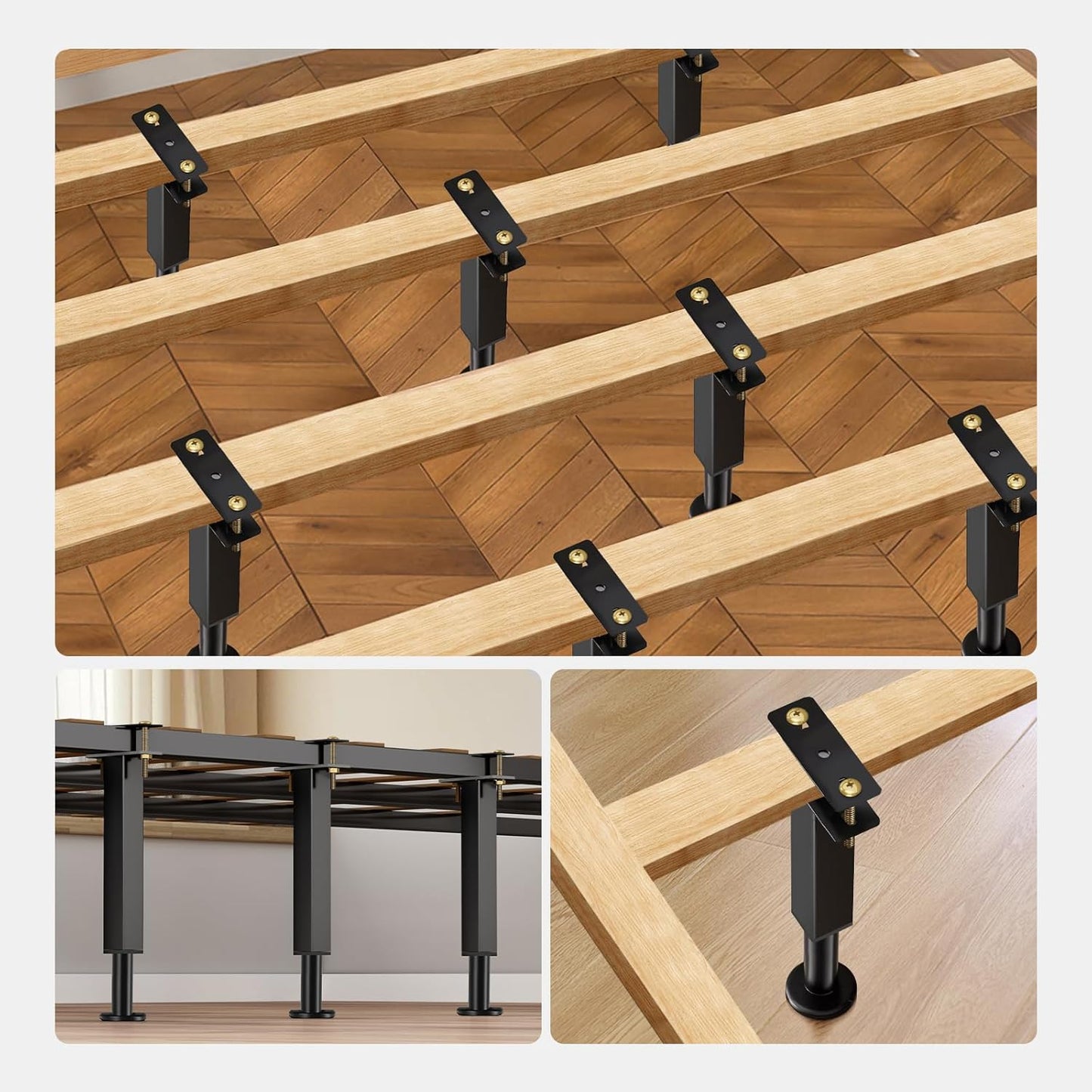 Bed Support Legs, 6PCS Replacement Adjustable Bed Risers, 7.3-12 in Heavy Duty Metal Furniture Feet with Non-Slip Rubber Base for King Queen Slats, Couch, Table, Sofa