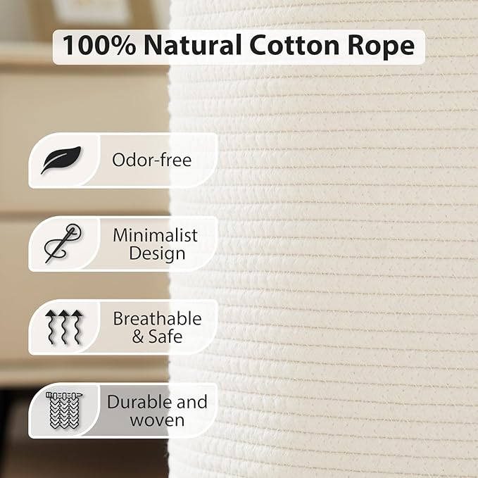 Fiona's magic Woven Rope Laundry Hamper, Tall Laundry Basket - Image 3