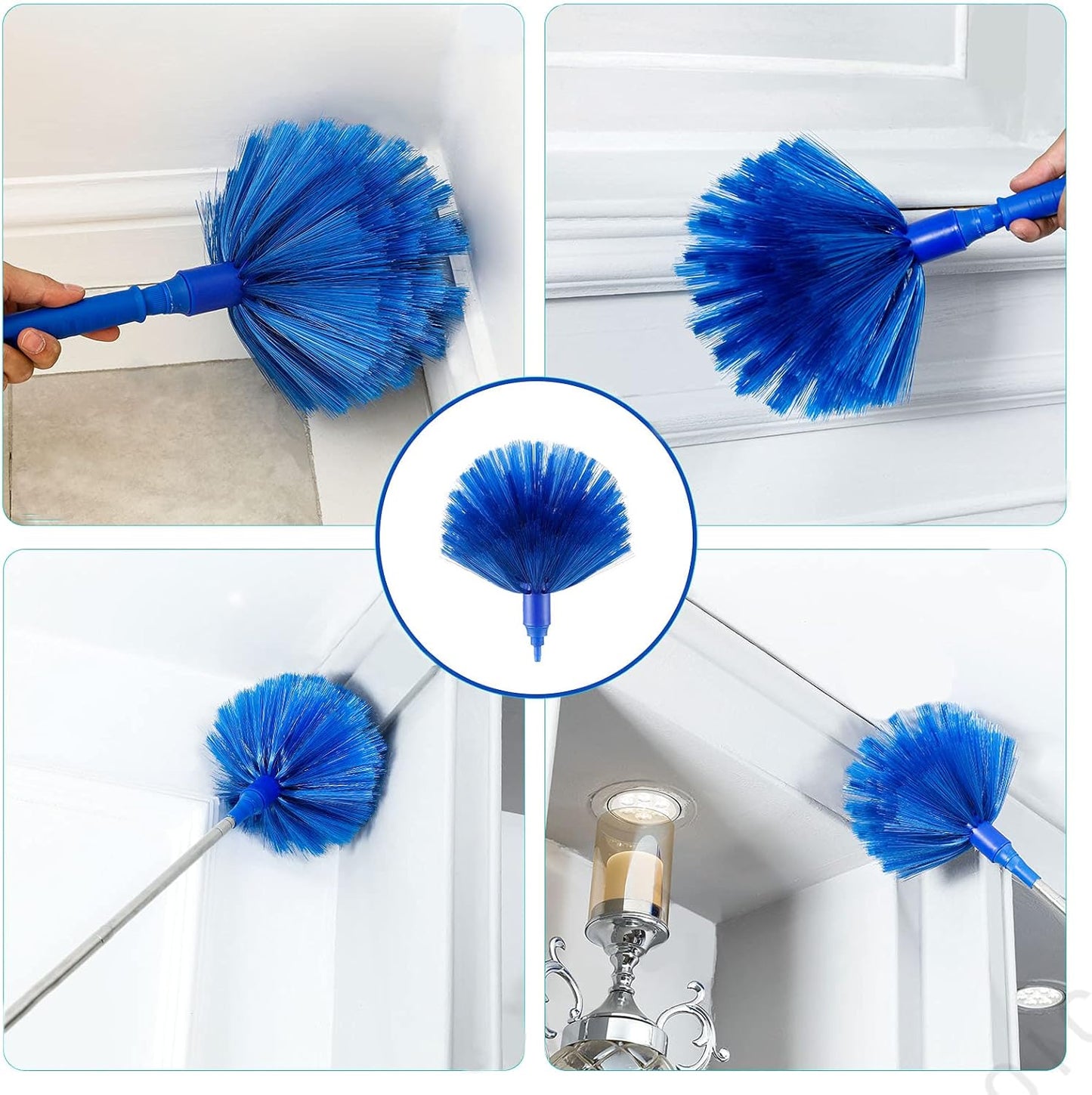 ZZ LAZYCOTTAGE Duster, Microfiber Dusters with 2 Handle Sets, Durable 15-98.1 Inches Long Telescopic Rod, Washable, Feather Dusters for Cleaning Cobweb and Ceilings Fans, 5 Pack (Blue)