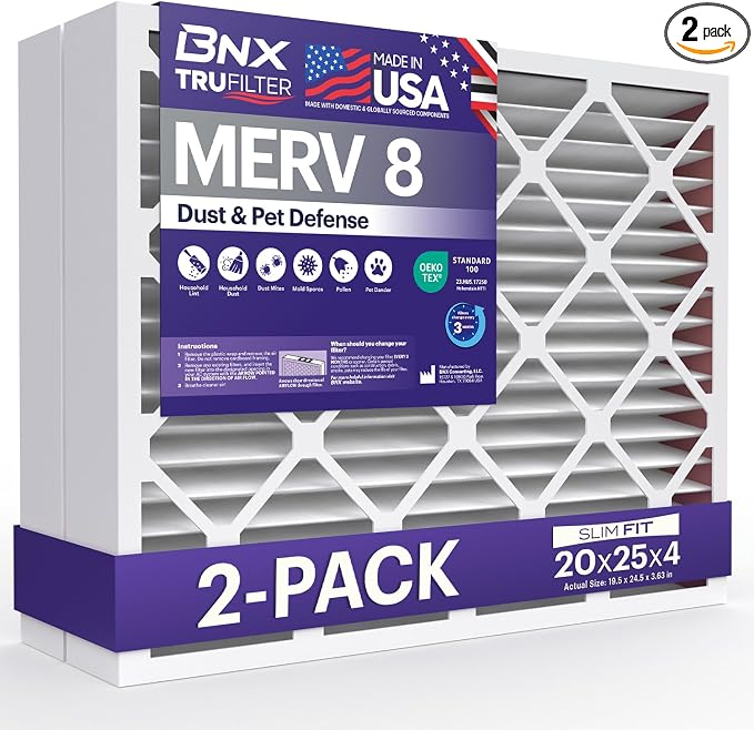 BNX TruFilter 20x25x4 MERV 8 Air Filter 2-Pack by BNX