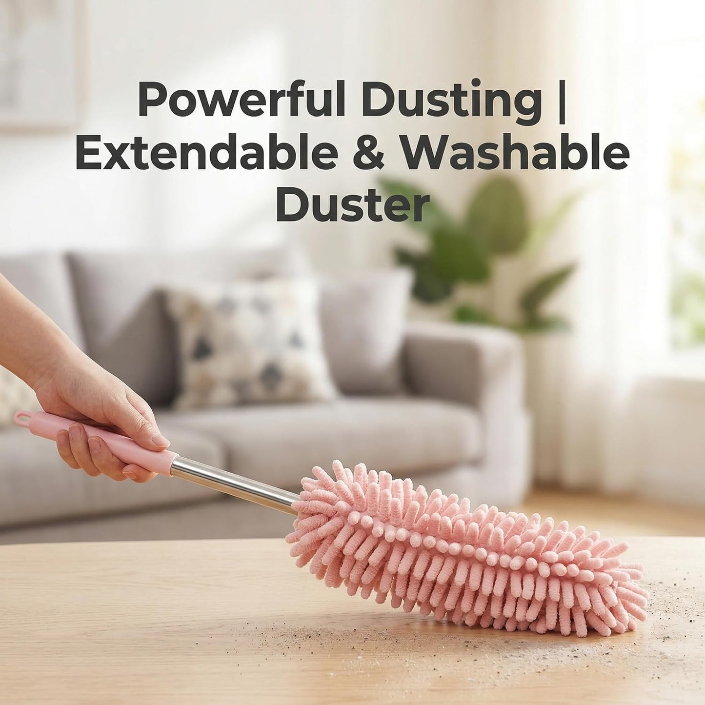 Broom, 0.8m Extendable Soft Chenille Mattress Cleaner Washable Under Appliance Household Cleaning Tools, Nordic Pink Under Fridge Refrigerator Gap Floor Duster Brooms Dust Mop for Narrow Spaces