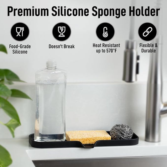 Zulay Kitchen Large Silicone Sponge Holder – Flexible Sink Organizer Tray - Image 2