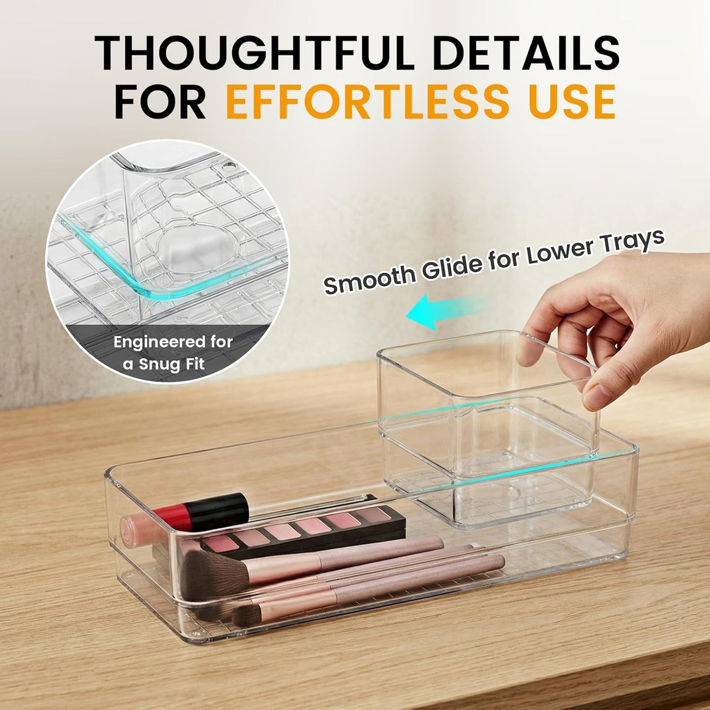Clear Acrylic Makeup Organizer and Make Up Storage for Vanity - 4 Sizes Multi-layer Plastic Vanity Storage Organizer Bins and Drawer Divider Set - Makeup Drawer Organizer and Vanity Storage Bin