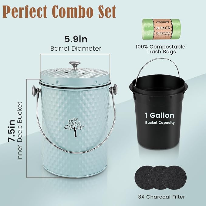 AOSION Countertop Compost Bin Kitchen, Odor Resistant Indoor Compost Bin - Image 2