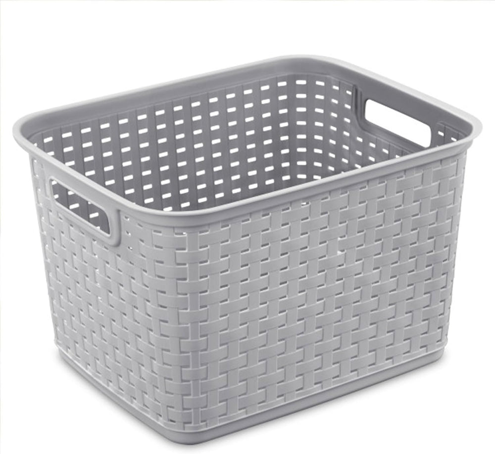 Sterilite Tall Weave Basket, Rectangular Plastic Décor Bin, Gray, 6 Pack