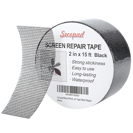 Black Window Screen Repair Tape, 2 in X 15 FT Screen Repair Kit by Secopad