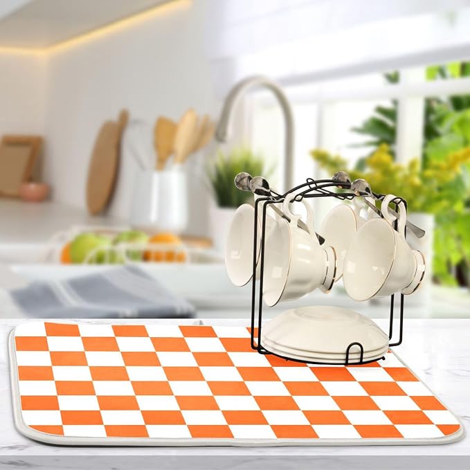 Burnt Orange Chessboard Dish Drying Mat - Image 5
