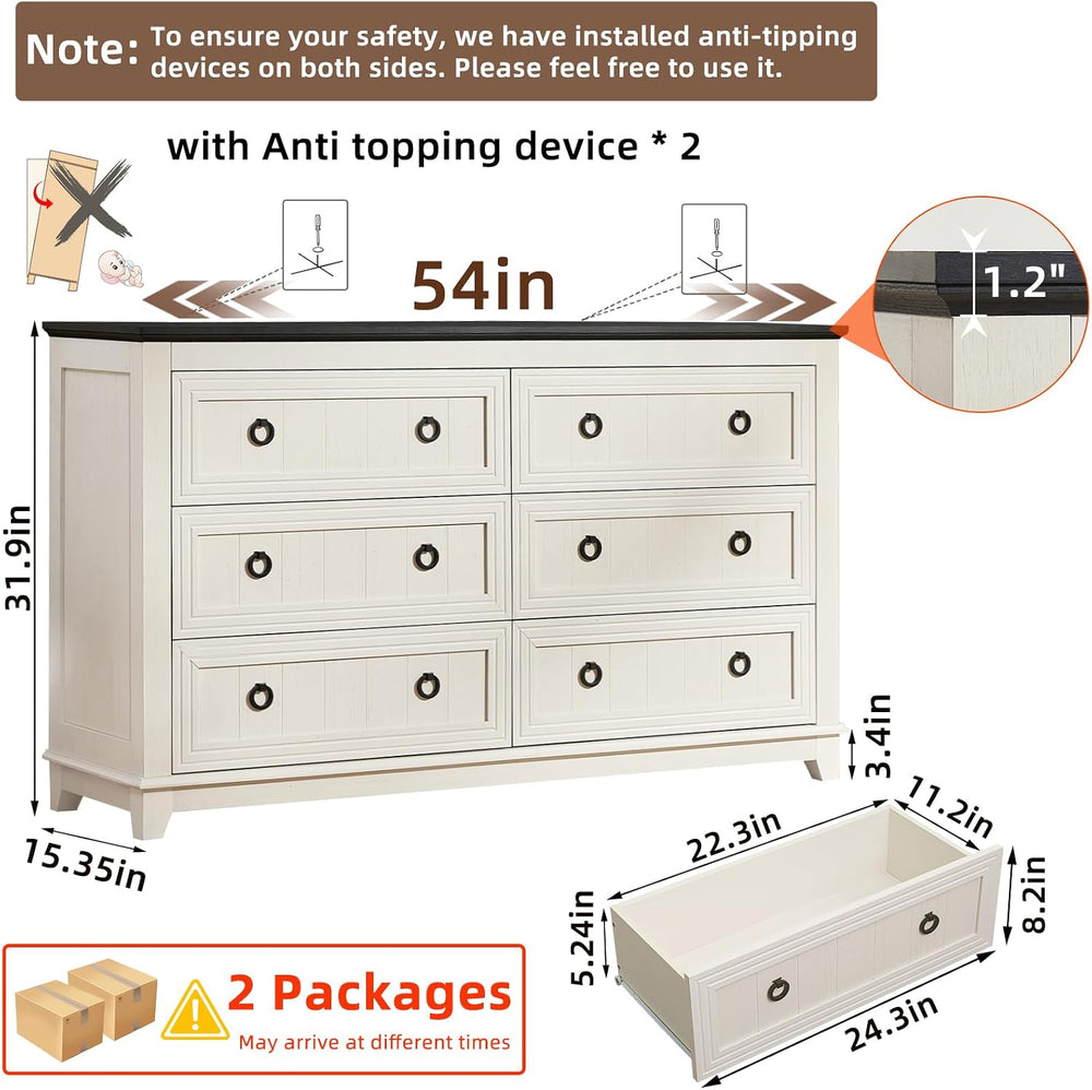 Joaxswe 54'' Dresser for Bedroom, Farmhouse 6 Drawers Dressers