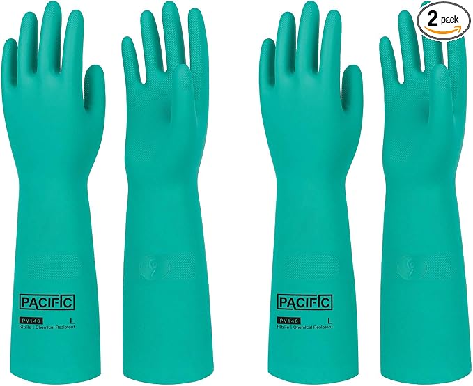 PACIFIC PPE 2 Pairs Chemical Resistant Nitrile Gloves, Resist Household Acid by PACIFICPPE