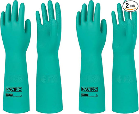 PACIFIC PPE 2 Pairs Chemical Resistant Nitrile Gloves, Resist Household Acid by PACIFICPPE
