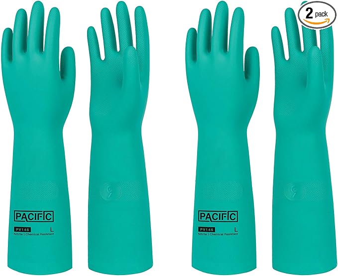 PACIFIC PPE 2 Pairs Chemical Resistant Nitrile Gloves, Resist Household Acid by PACIFICPPE