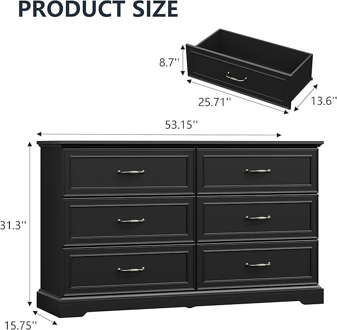 6 Drawer Dresser for Bedroom, Rustic Farmhouse Dresser - Image 2