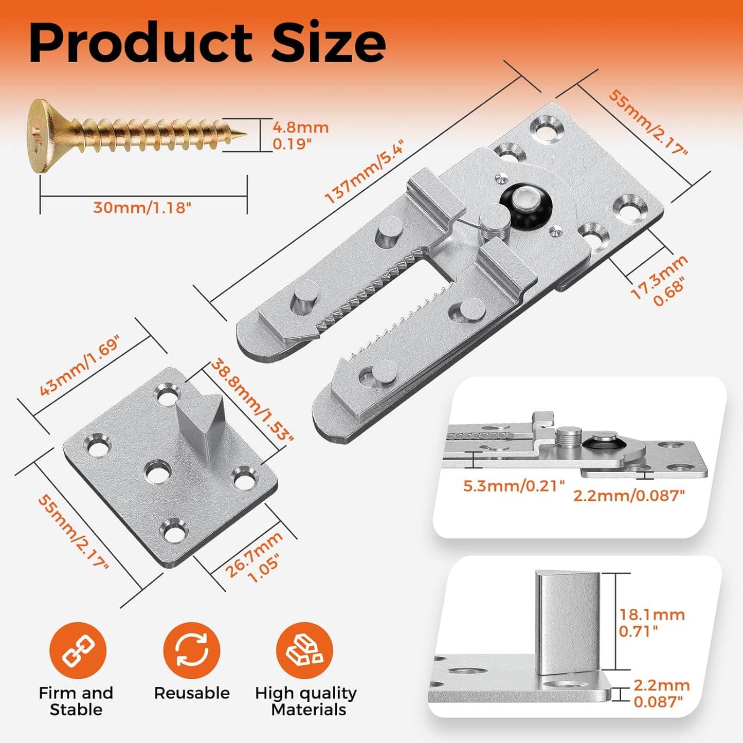 Sectional Couch Connectors, Thickened Interlocking Alligator Couch Connectors to Make Sectional Stay (2 Pack+20 Screws)