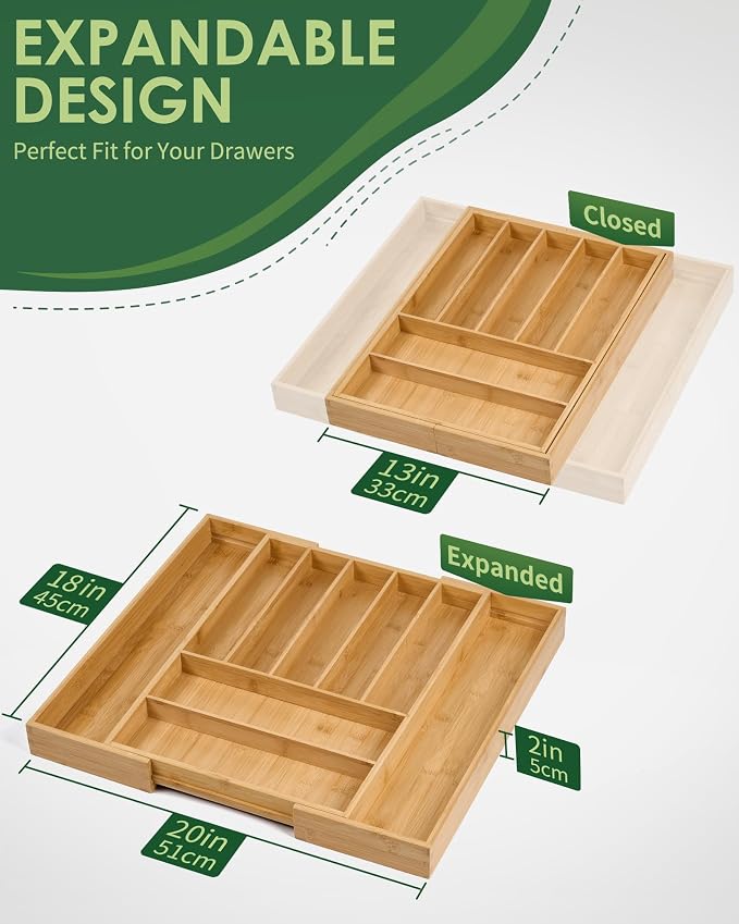 Premium Bamboo Expandable Drawer Organizer, 7-9 Slots Adjustable Kitchen Drawer - Image 3