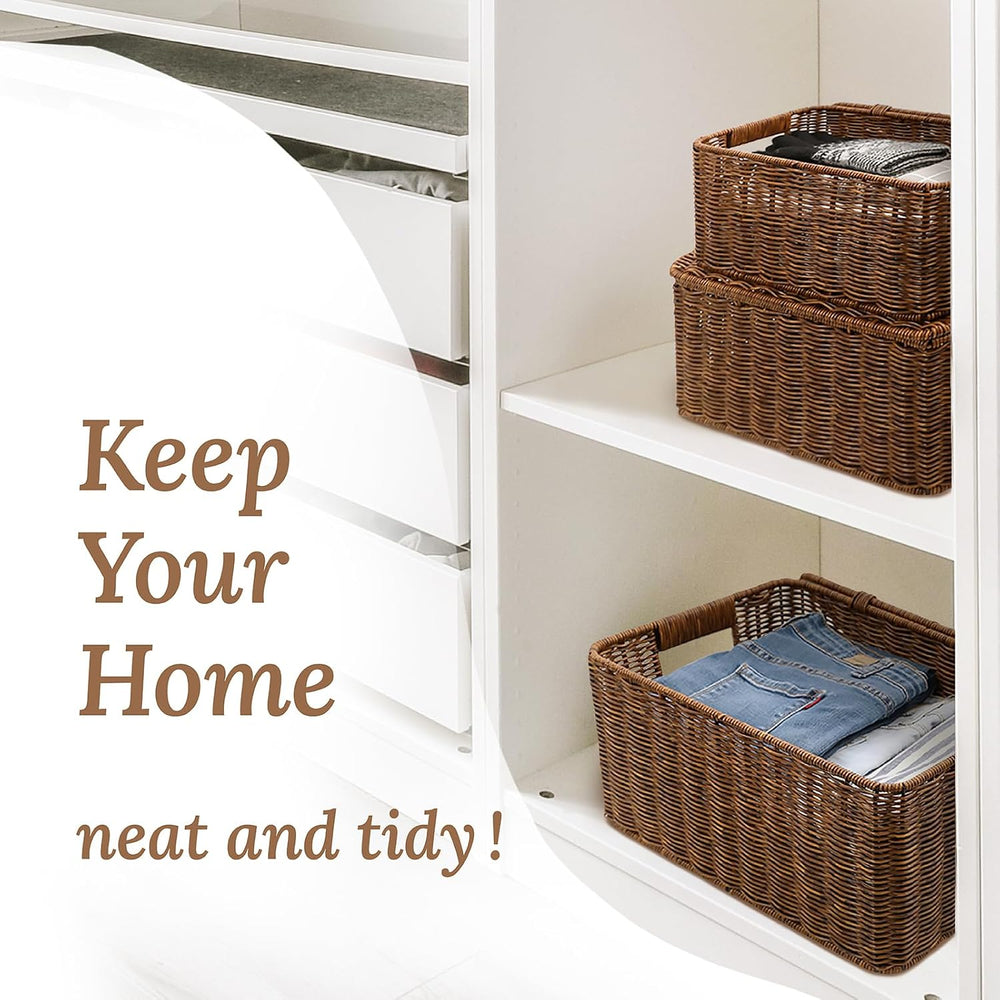 WeeNest Baskets with Handles, Wicker Storage, Shelf Boxes for Organizing, Sta...