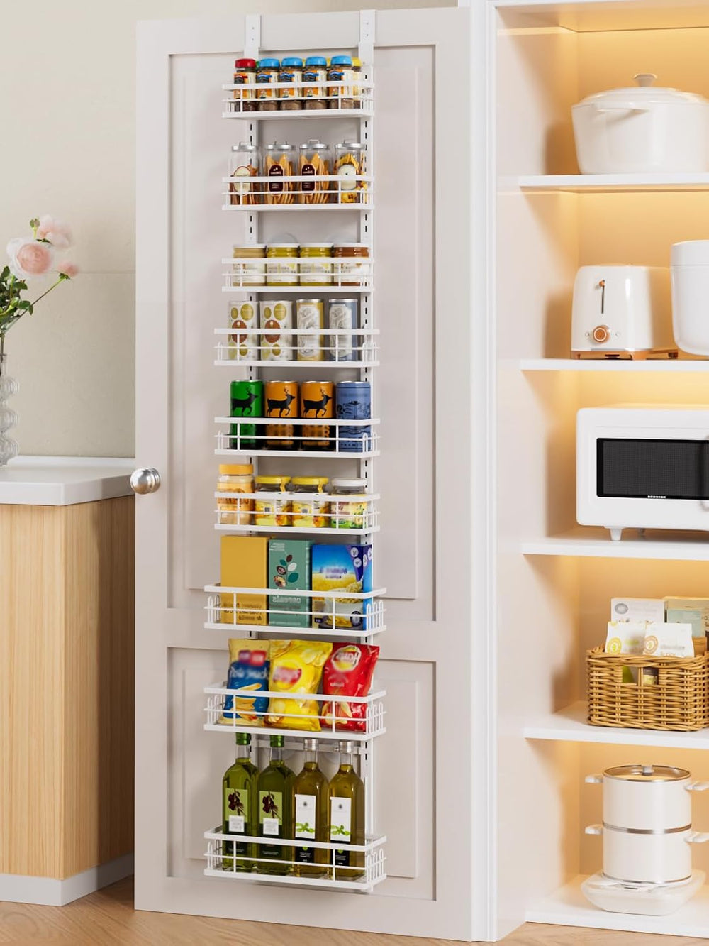 Delamu 9-Tier Over the Door Pantry Organizer, Adjustable Pantry Door Organize...
