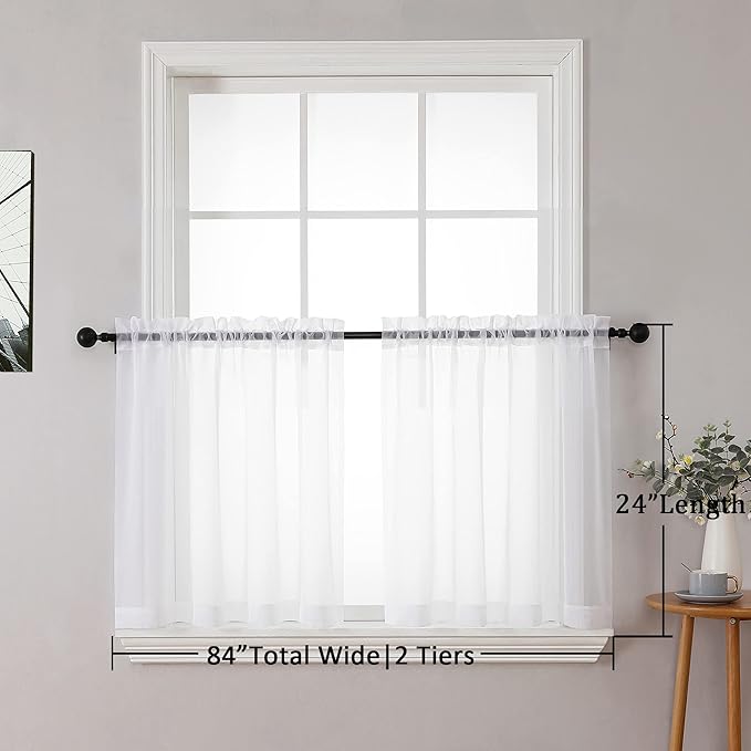 Chyhomenyc Sheer White Tier Curtains 24 Inch Length Set, Small Window Curtains - Image 5