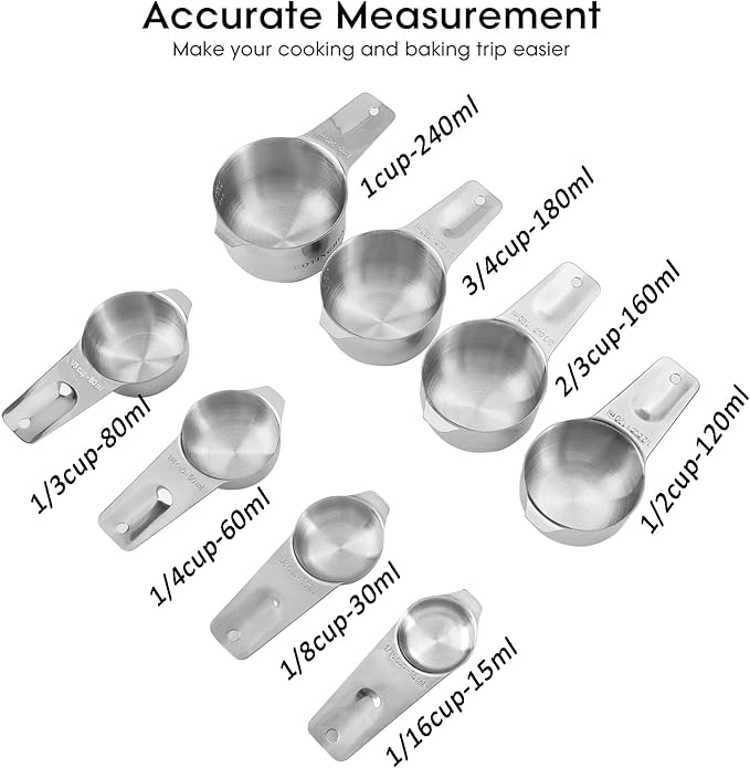 8 Pcs Stainless Steel Measuring Cups Set, Kitchen Measuring Cup - Image 3