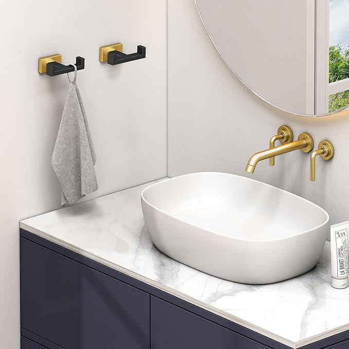 Angle Simple Towel Hook Black & Gold 2 PCS, Stainless Steel Double Hook - Image 2