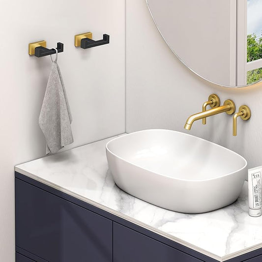Angle Simple Towel Hook Black & Gold 2 PCS, Stainless Steel Double Hook - Image 2