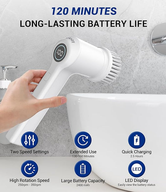 AIRSEE Cordless Electric Spin Scrubber, Handheld Power Shower Cleaner Brush - Image 2