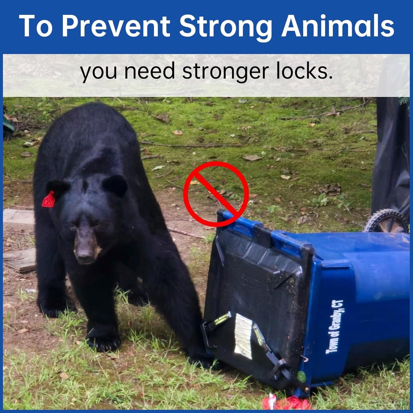 Bear Proof Trash Can Lid Lock, Raccoon Proof Garbage Can Strap (Metal Enhanced Version)