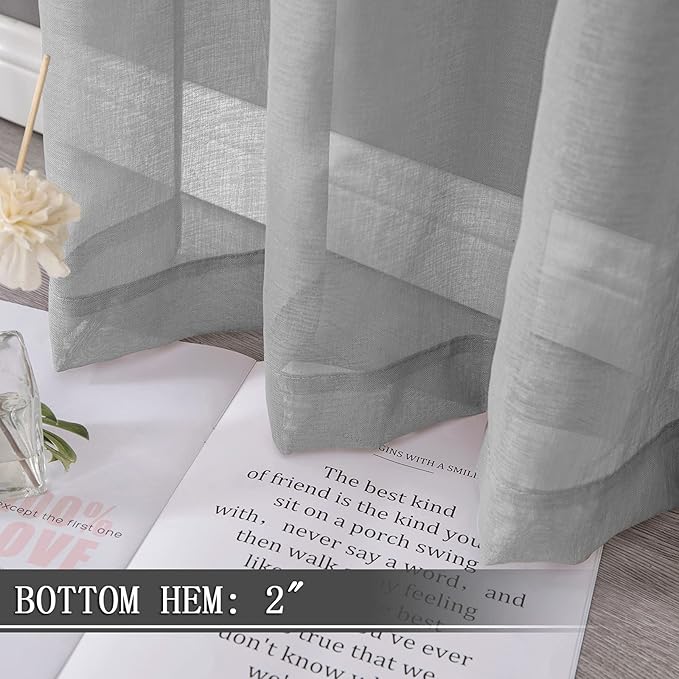 Tollpiz Sheer Curtain Linen Textured Bedroom Curtains Sheer Light Filtering Rod - Image 4
