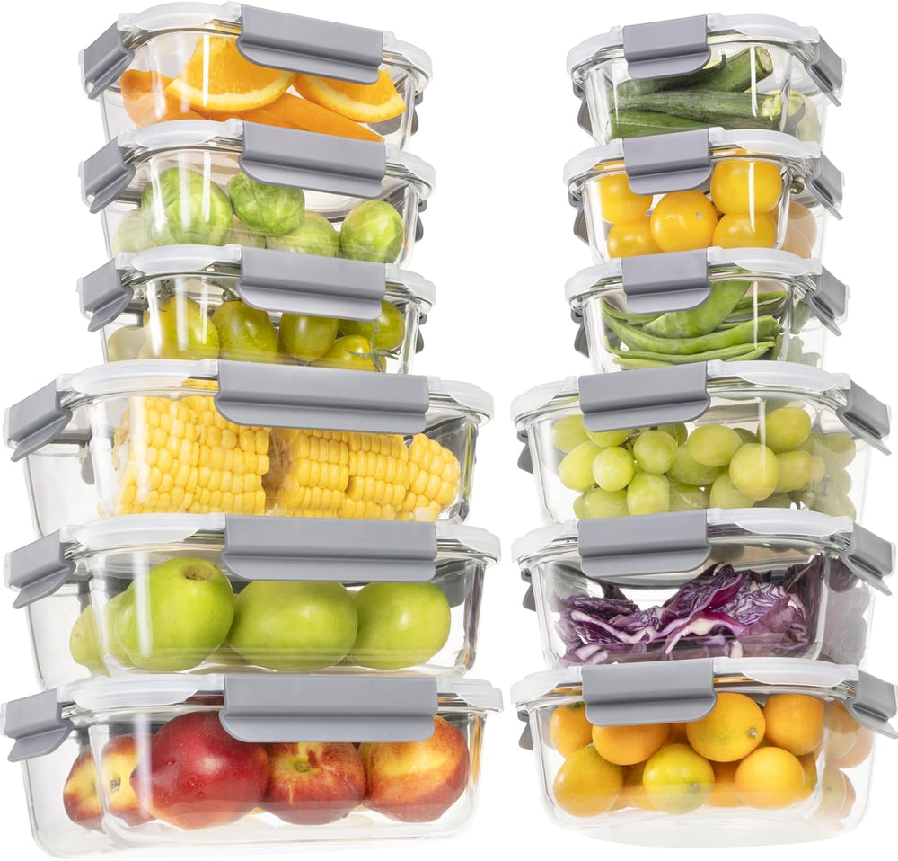 24 Pieces Glass Food Storage Containers with Lids,Glass Meal Prep Containers ...