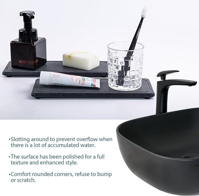 2 Pcs Water Absorbing Stone Trays, Kitchen/Bathroom Sink Soap Dish, Diatomite - Image 3