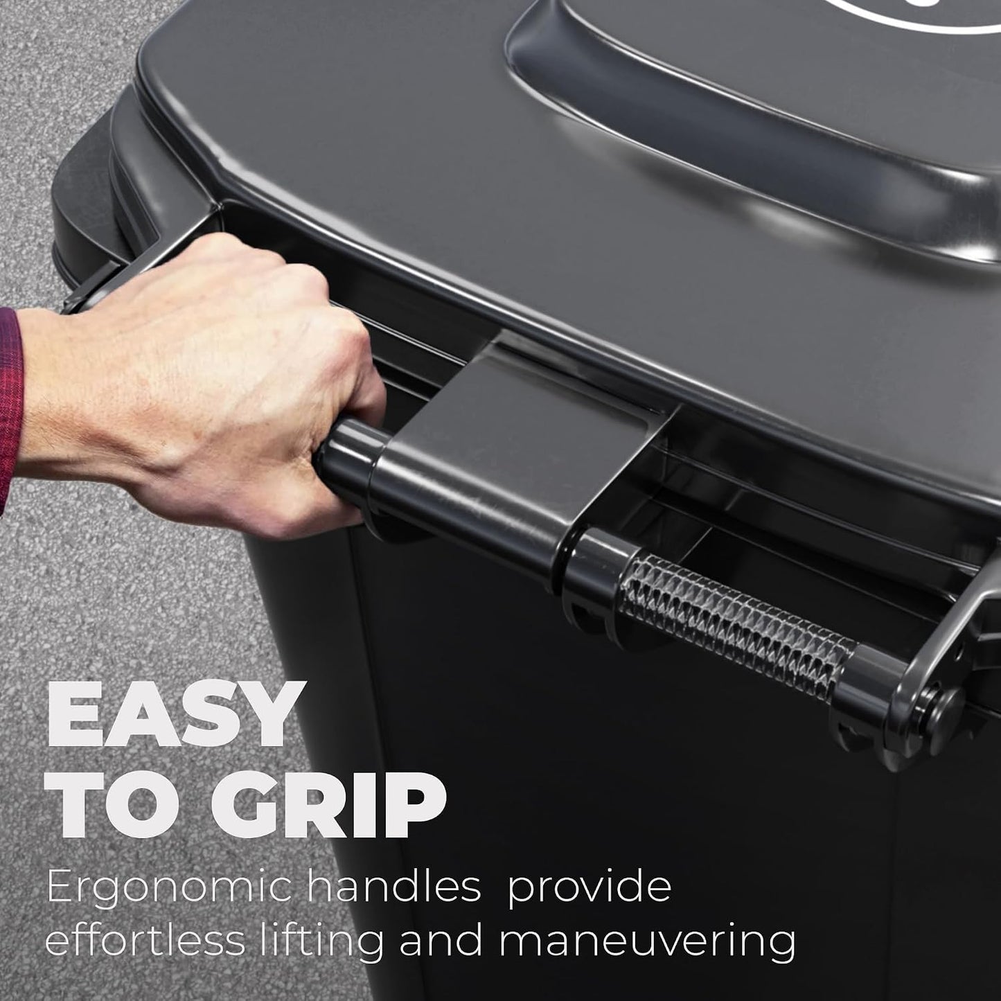 EconoHome Outdoor Garbage Can with Lid - 32 Gallon Trash Can for Backyard, Deck, Garage - Dual Wheels, Extra Heavy-Duty, Durable Handle - Versatile Home & Commercial Storage Container - Black, 1-Pack