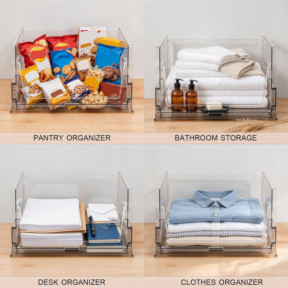 2 Pack X-large Clear Stackable Closet Organizer Basket Storage Bin