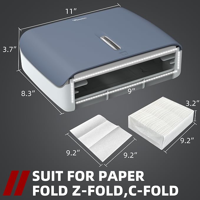 Paper Towel Dispenser Wall Mount, Capacity 200+ Sheets ZFold Tri Fold Blue - Image 4