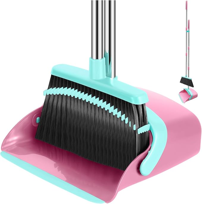Broom and Dustpan Set, 52-in Long Adjustable Handle Broom Dustpan Combo by NACENA