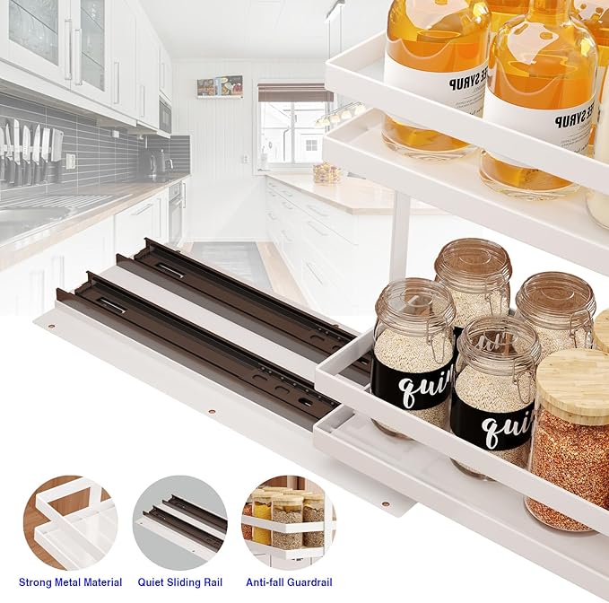 Pull Out Spice Rack Organizer for Cabinet, 2 Tier Metal Slide Out Seasoning - Image 3