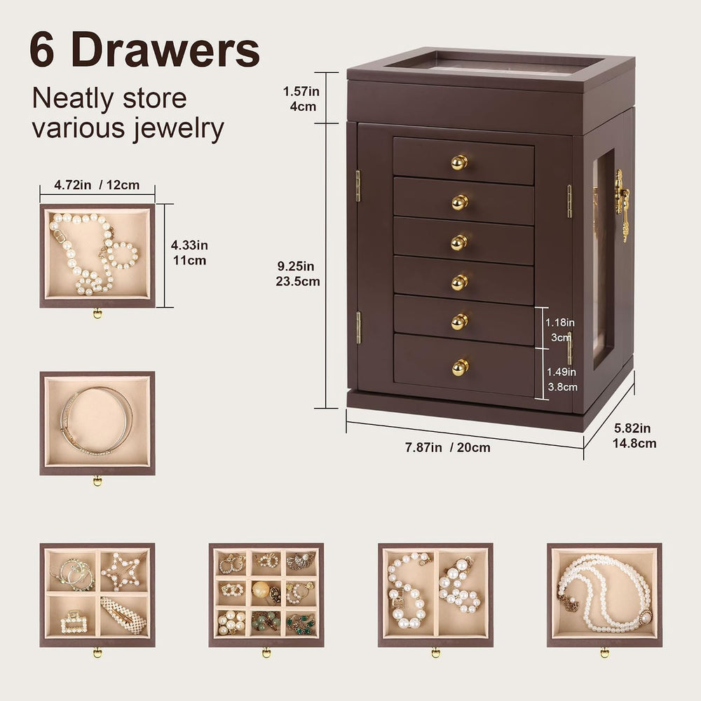 Kendal 360° Rotating Jewelry Box, Wooden Jewelry Box for Women, Graduation Gi...