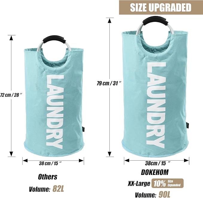 DOKEHOM 90L Large Laundry Basket, Collapsible Laundry Bag, Freestanding Tall - Image 3