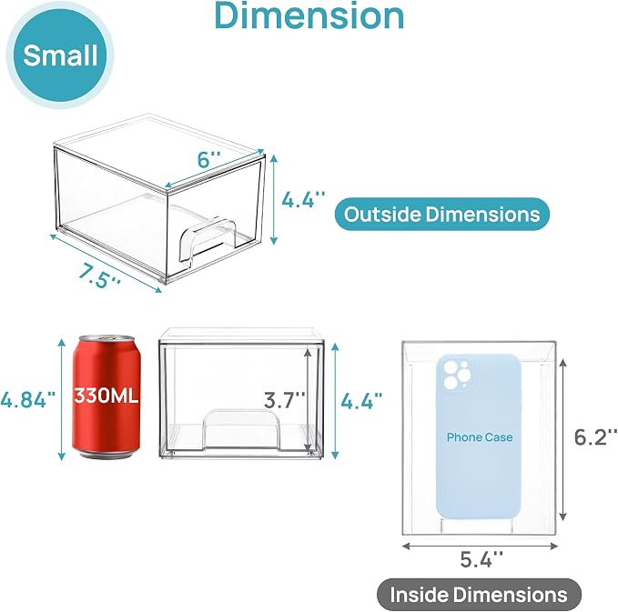 Vtopmart 10 Pack Clear Small Stackable Storage Drawers, Acrylic Bathroom Makeup - Image 3