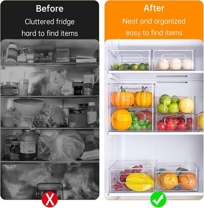 12 Pack Refrigerator Organizer Bins, 3 Sizes Stackable Clear Pantry Storage - Image 6
