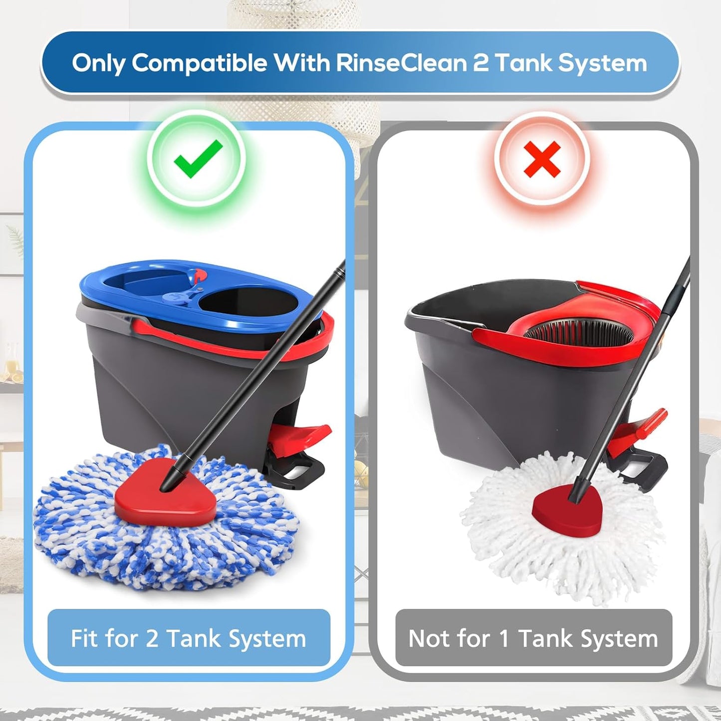 4 Pack RinseClean Spin Mop Replacement Head Spin Mop Refills Compatible with O Ceda RinseClean Dual System, Microfiber Mop Easy Cleaning Floor Head Mo-p for Floor Cleaning RinseClean 2 Tank System