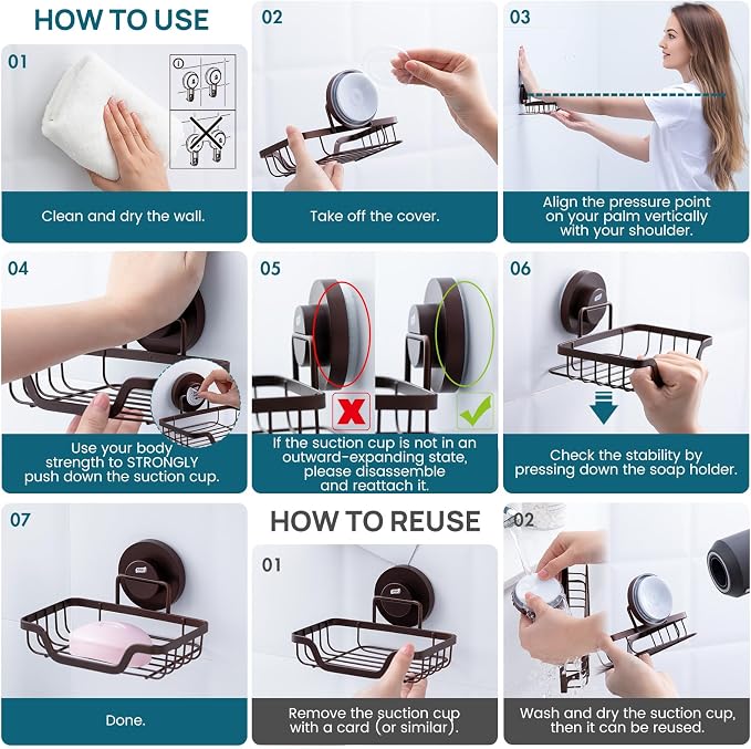 TAILI Soap Holder Bar Dish Suction Cup, Bar Shampoo Rack - Image 5